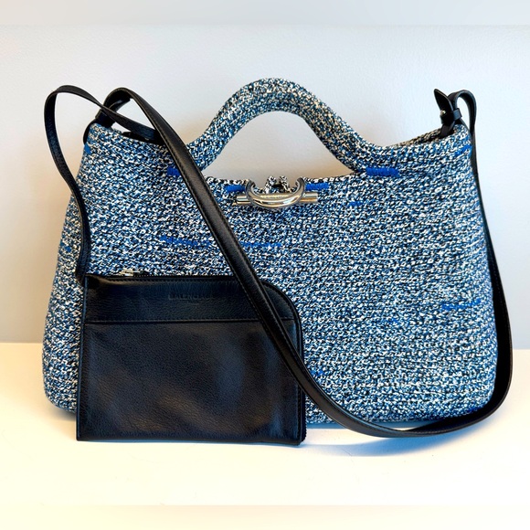 Balenciaga ZigZagger Woven Tote Handbag Black & Blue - Picture 3 of 10